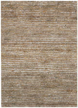 Close-up of the Calvin Klein Mesa Amber rug showing its textured, horizontal weave and mustard color variations.