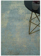 Abstract Design Blue, Beige And Gray 8x10 Hand Knotted Wool and Bamboo Silk Rug