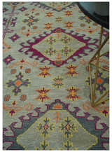 Custom Made Silver, Charcoal and Purple Traditional Oriental Hand Knotted wool Rug