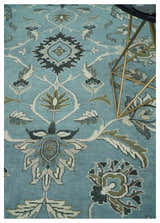 10x14 Antique Hand Knotted Blue and Ivory Traditional Vintage Persian Oushak Wool Rug | TRDCP10141014