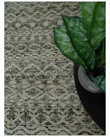 10x14 Hand Knotted Ivory, Black and Olive Modern Contemporary Southwestern Tribal Trellis Recycled Silk Area Rug | OP50