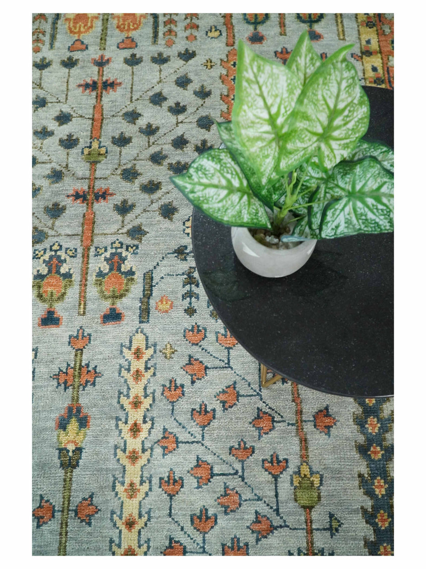 Hand Knotted Rust and Blue Traditional Turkish Vintage Multi Size Wool Rug