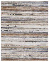Close-up of Feizy Gilmore Modern Stripes rug. Ivory, orange, and gray horizontal stripes create a contemporary pattern. Design-Rectangle