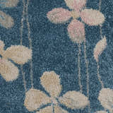 Close-up of the Nourison Tranquil Turquoise rug. Aqua background with beige and pink floral pattern. Contemporary style.
