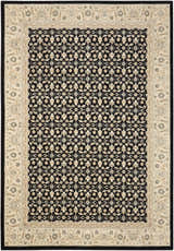 Close-up of the Nourison Persian Empire Black Persian rug, showcasing its floral pattern and ivory border.