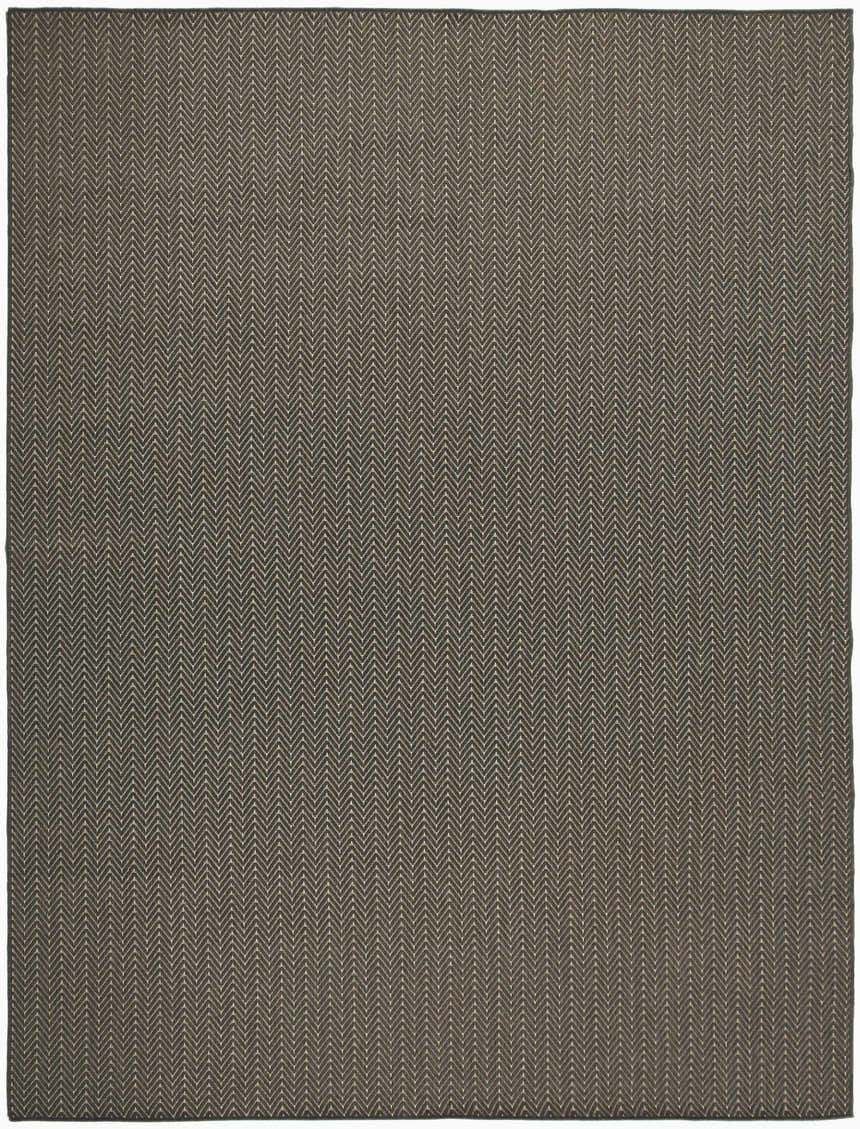 Close-up of the Nourison Horizon Indoor/Outdoor Charcoal Modern Area Rug with a taupe herringbone pattern.