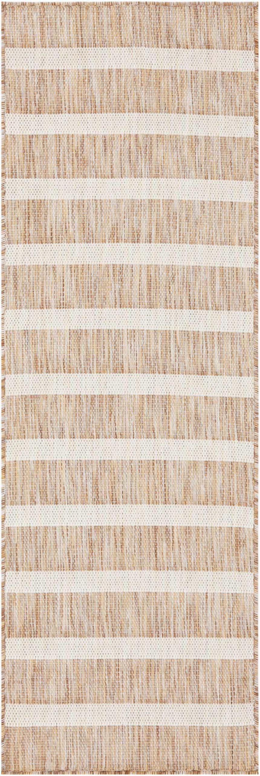 Close-up of the Nourison Positano Beige Ivory rug featuring a striped pattern and textured weave.