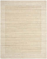Close-up of Calvin Klein CK082 Ridge Beige Ivory rug. Farmhouse style with a subtle horizontal stripe pattern and border detail.
