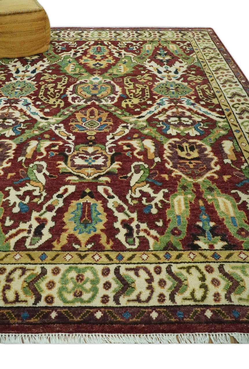 Traditional Large Design Maroon and Green Hand Knotted Custom Made wool area rug