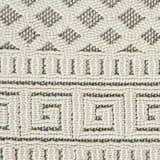 Close-up of Nourison Paxton Ivory/Grey Rug. Features geometric patterns, textured weave, and mid-century modern style.