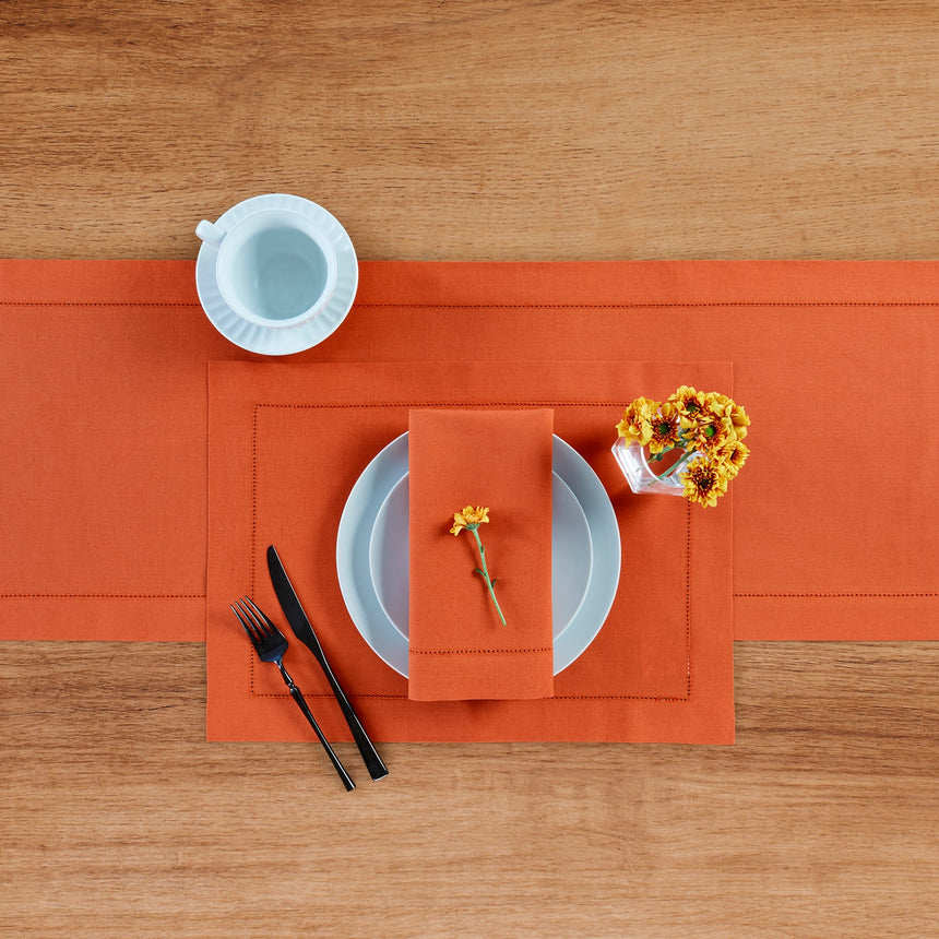Cotton Linen Hemstitch Table Runner