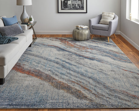 Feizy Edgemont Modern Abstract - Ivory/Orange/Blue Area Rug - Clearance