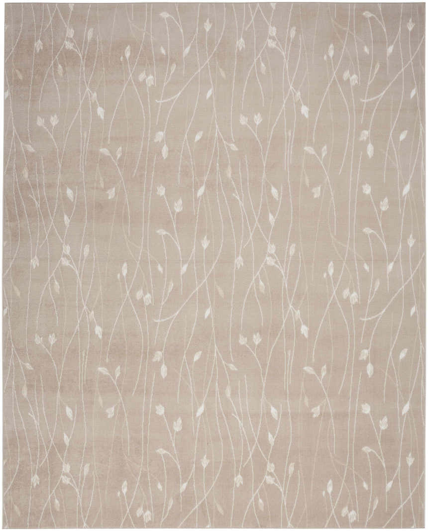 Close-up of the Nourison Grafix Beige Area Rug featuring a delicate white floral vine pattern.