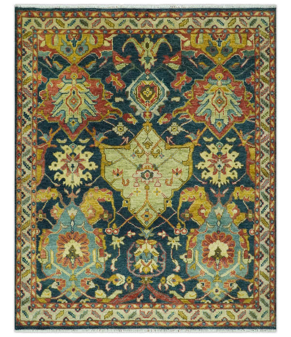 Traditional Oushak Blue and Gold Antique Style Hand knotted Custom Made Area Rug