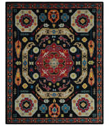 Custom Made Colorful Black, Maroon and Beige Traditional Mamluk Design wool Rug