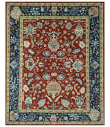 Floral Brown, Blue and Beige Hand Knotted Oriental Oushak Multi Size wool Area Rug