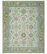 Custom Made Beige, Blue and Purple Traditional Floral Hand Tufted wool rug