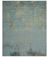 Abstract Design Blue, Beige And Gray 8x10 Hand Knotted Wool and Bamboo Silk Rug