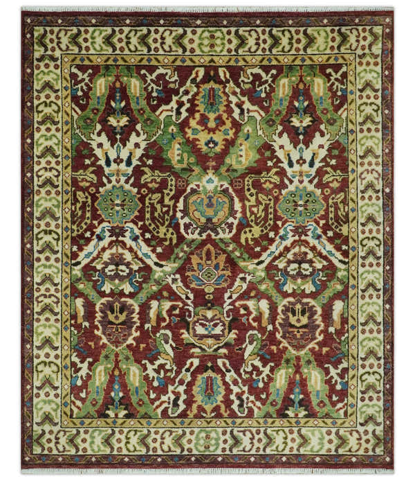 Traditional Large Design Maroon and Green Hand Knotted Custom Made wool area rug