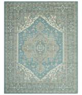Custom Made Hand Knotted Blue, Ivory, Camel and Gray Traditional Heriz wool rug