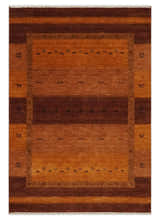 Custom Made geometrical Stripes Design Rust and Brown Hand loom wool Area Rug