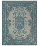 French Design Aubusson Custom Made Ivory and Blue Hand Tufted Wool Area Rug