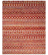 4x6 and 8x10 Hand Knotted Rust, Gold and White Modern Contemporary Southwestern Tribal Trellis Recycled Silk Area Rug | OP5