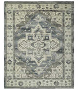 Custom Made Hand Knotted Ivory, Charcoal and Gray Traditional Medallion Natural Wool Area Rug, Kids, Living Room and Bedroom Rug