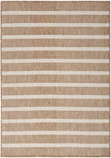 Close-up of Nourison Positano Jute Ivory rug, featuring a chestnut and ivory striped pattern and textured weave.