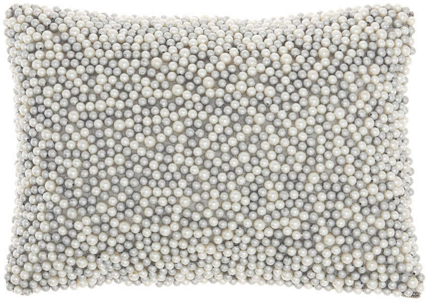 Mina Victory Sofia Fully Beaded Pearls Ivory/Silver Indoor Throw Pillow