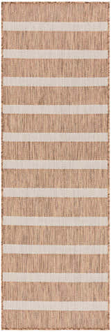 Close-up of the Nourison Positano Jute Ivory rug showing its chestnut color and horizontal stripe design.