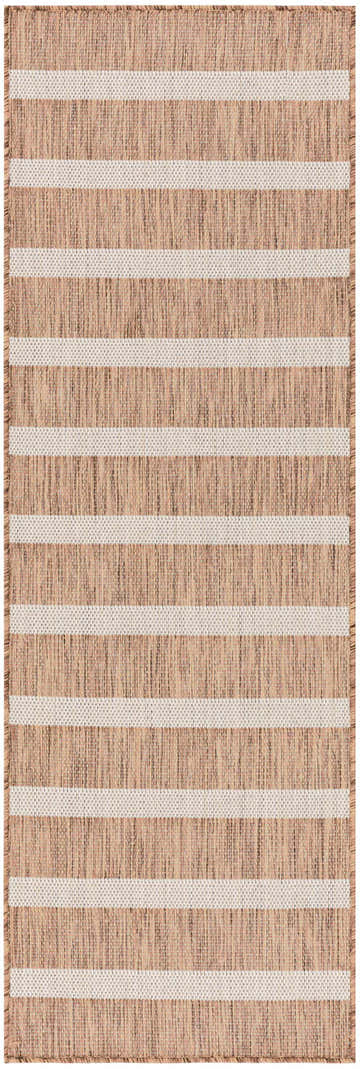 Close-up of the Nourison Positano Jute Ivory rug showing its chestnut color and horizontal stripe design.