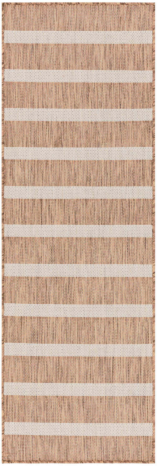 Close-up of the Nourison Positano Jute Ivory rug showing its chestnut color and horizontal stripe design.