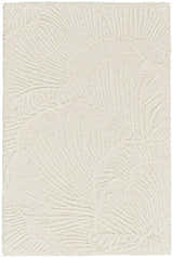 Close-up of the ivory Nourison Avra rug. Handmade wool rug with a subtle, raised palm leaf design.
