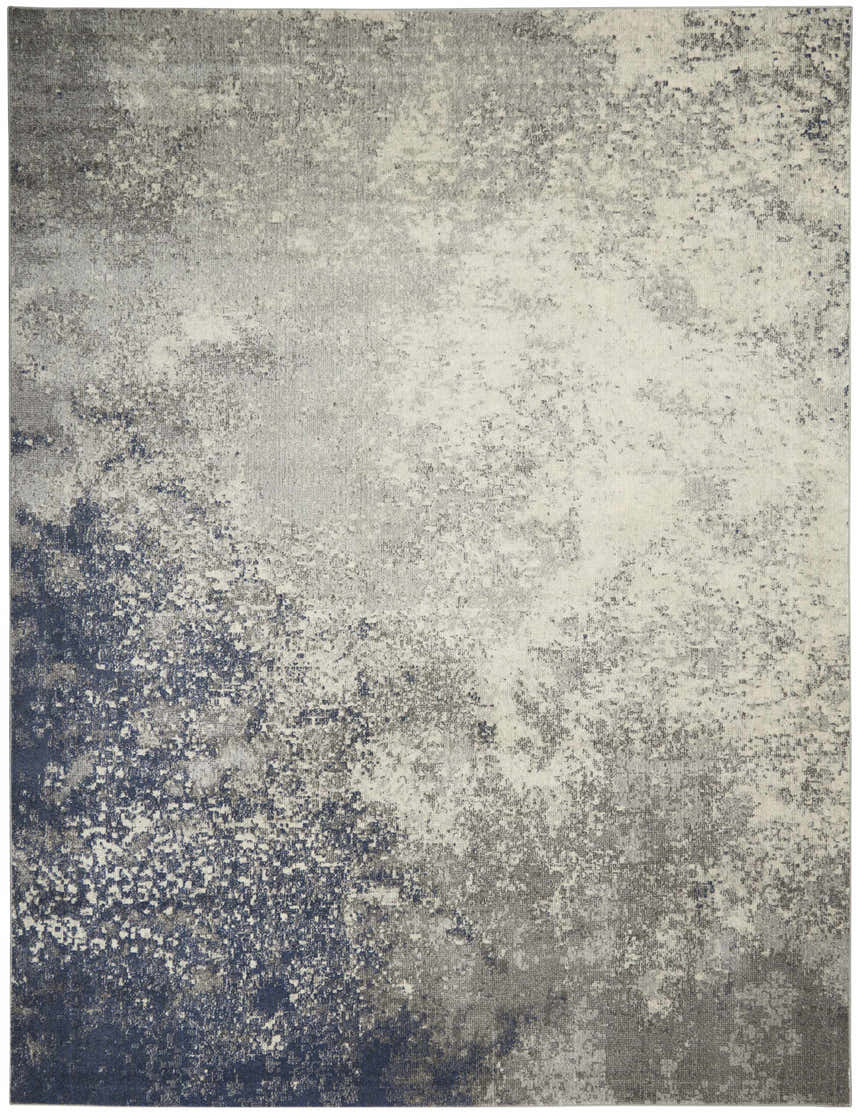 Close-up of Nourison Passion Charcoal Ivory rug. Abstract design with charcoal, taupe, and ivory hues.