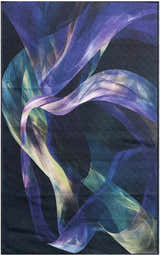 Close-up of the Nourison Blue Multicolor Modern Washable Area Rug with an abstract ribbon design in shades of blue, purple, and green.