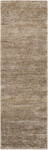 Close-up of the Calvin Klein Mesa Amber rug, showing its textured, horizontal weave and subtle mustard color variations.