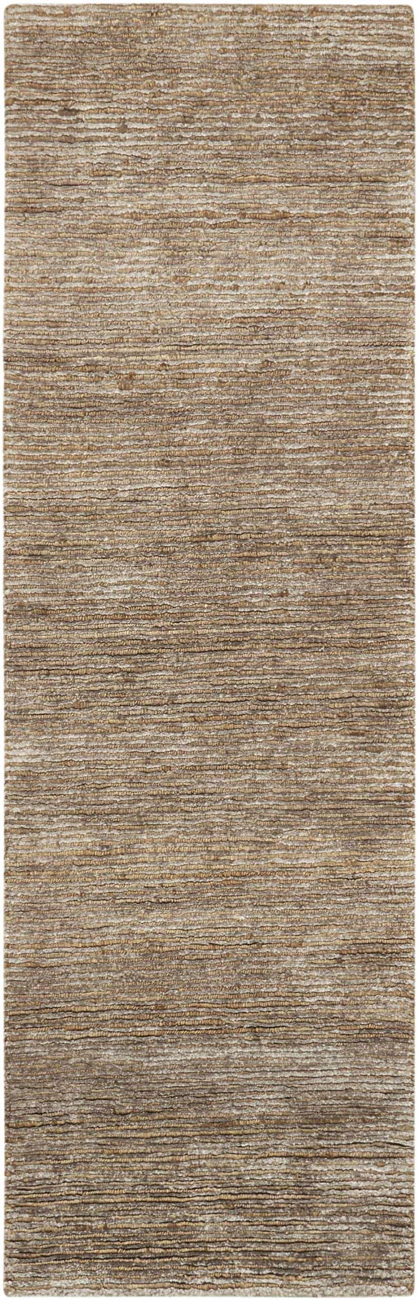 Close-up of the Calvin Klein Mesa Amber rug, showing its textured, horizontal weave and subtle mustard color variations.