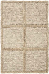 Close-up of the textured DKNY Pure Framework Camel rug. Handmade wool rug with a grid pattern in neutral camel tones.