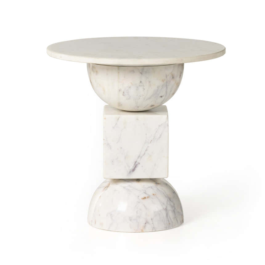 Four Hands Neda End Table - Polished White Marble