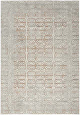 Close-up of the Nourison Desire Ivory Beige rug, showcasing its geometric, chestnut, and ivory pattern.