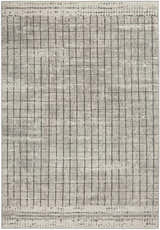 Close-up of Nourison Quarry Ivory Grey rug. Contemporary style with a chestnut grid pattern on a neutral background.