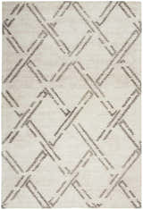Close-up of Nourison Venosa Ivory/Grey rug. Mid-century modern style with a geometric diamond pattern. Handmade texture.