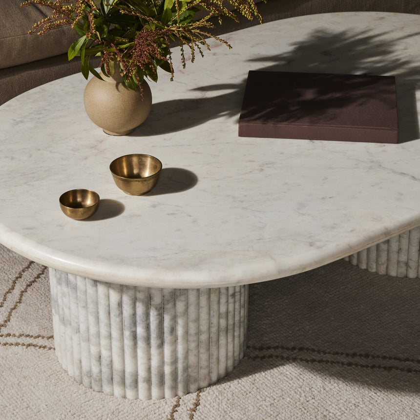 Four Hands Oranda Coffee Table - Polished White Marble w/ Sealant
