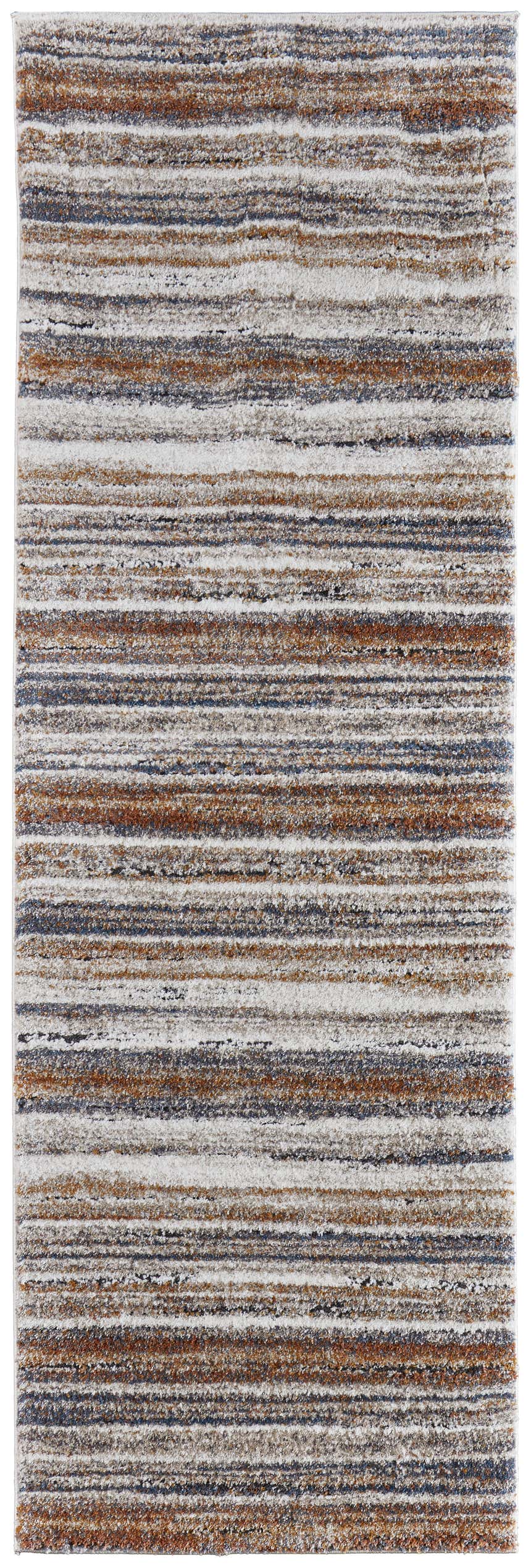 Feizy Gilmore Modern Stripes Area Rug in ivory, orange, and gray with a contemporary striped design. Design-Runner