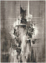 Close-up of the Nourison Twilight Grey Ivory Black rug, showcasing its abstract, modern design and chestnut color tones.