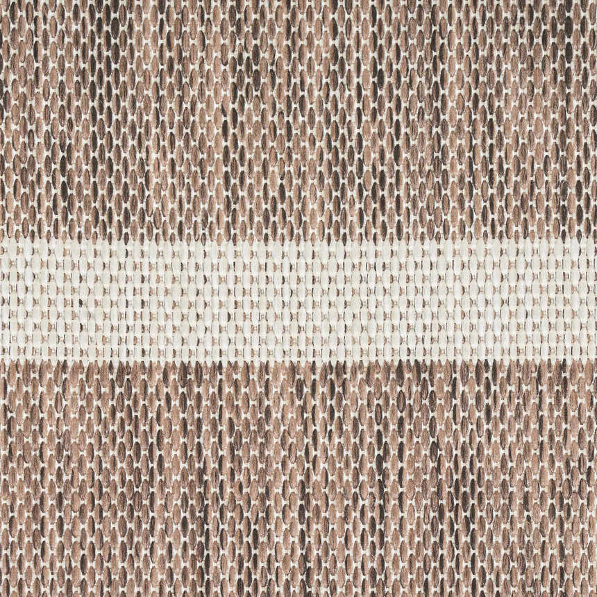 Close-up of the woven texture of the Nourison Positano Natural Ivory rug, featuring chestnut brown and ivory tones.