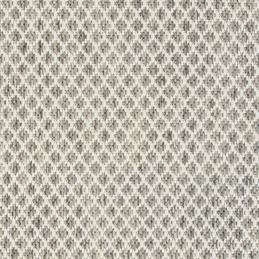 Close-up of the Nourison Courtyard Ivory Silver rug, showing its textured weave and geometric pattern in neutral tones.