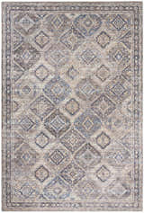 Detailed view of Nourison New Concept Ivory Latte Vintage Rug. Features chestnut, beige, and blue diamond patterns.
