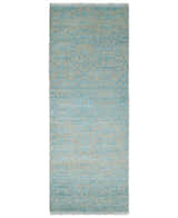 2.6x8 Fine Hand Knotted Camel and Blue Traditional Vintage Persian Style Antique Wool and Silk Rug | AGR26